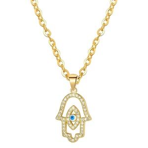 Evil Eye Necklace 18K Gold Plated Stainless Steel CZ Pendant